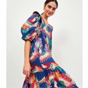 Farm Rio Toucan Bird Print Puff Sleeve Mini Dress Colorful Tropical
